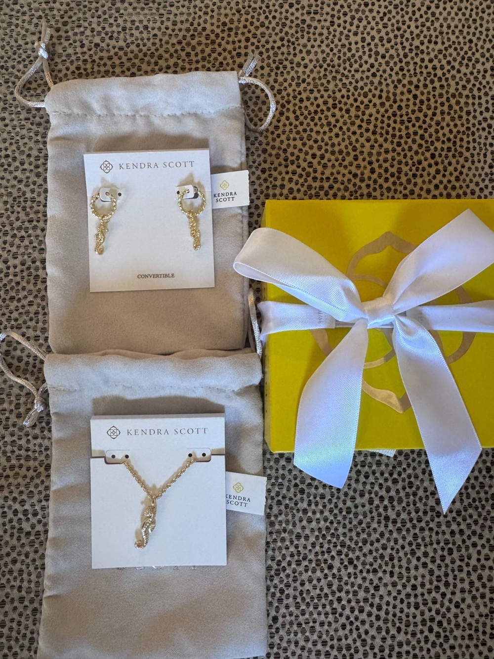 NWT Kendra Scott Gold Seahorse Necklace and Convertible Earrings
